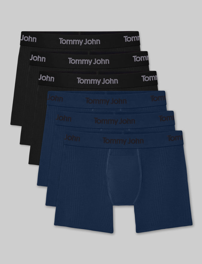 Second Skin Luxe Rib Trunk 4" (6-Pack)::Black/Dress Blues Luxe