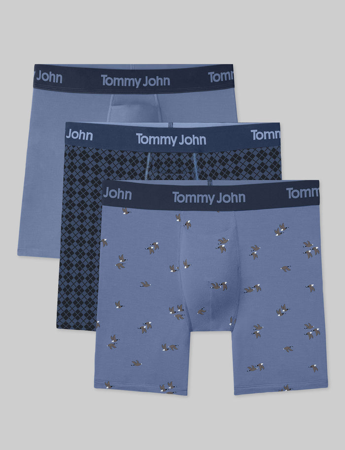 Second Skin Mid-Length Boxer Brief 6" (3-Pack)::Colony Blue/Oceana Argyle Tile/Colony Blue Flying South
