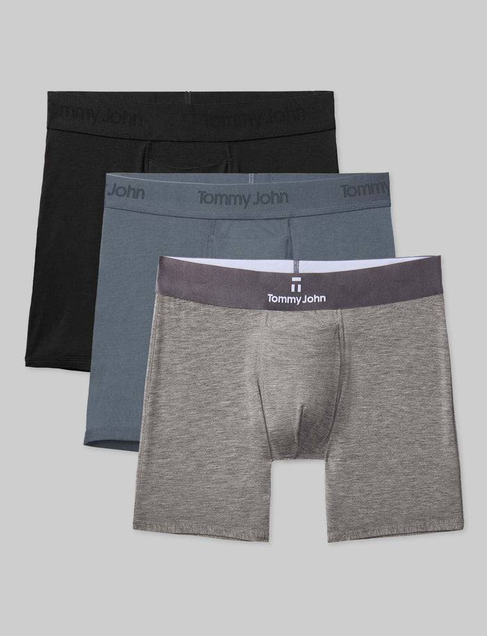 Second Skin Mid-Length Boxer Brief 6" (3-Pack)::Black/Turbulence/Medium Heather Grey