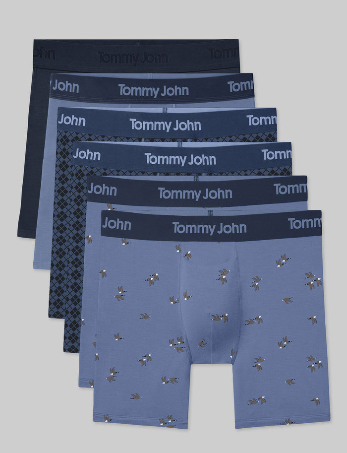 Second Skin Mid-Length Boxer Brief 6" (6-Pack)::Dress Blues/Colony Blue/Argyle Tile/Flying South
