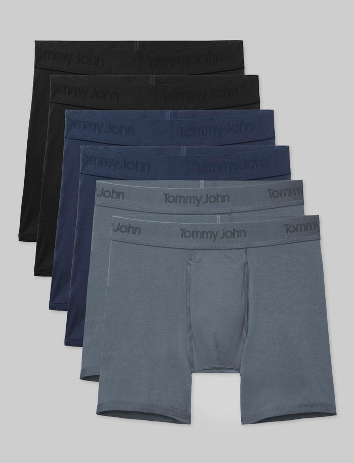 Second Skin Mid-Length Boxer Brief 6" (6-Pack)::Dress Blues/Turbulence/Black