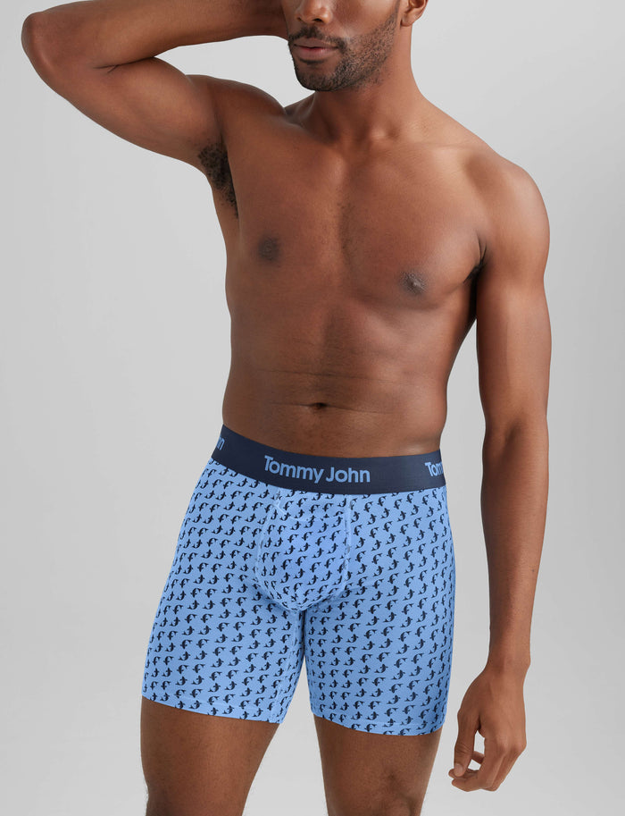 Second Skin Mid-Length Boxer Brief 6"::Vista Blue Micro Sharks