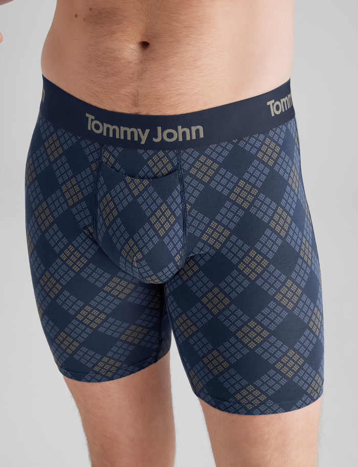 Second Skin Mid-Length Boxer Brief 6"::Dress Blues Diamond Plaid