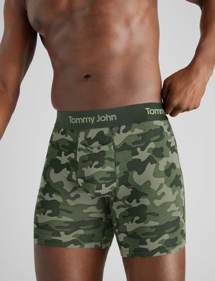 Second Skin Mid-Length Boxer Brief 6"::Camo Bronze Green