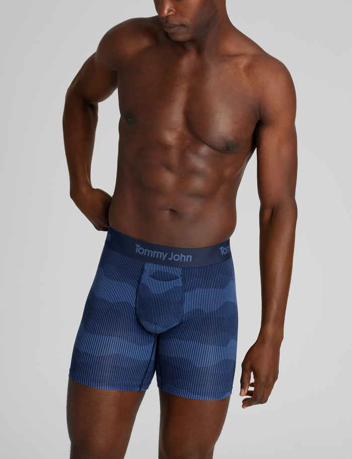 Second Skin Mid-Length Boxer Brief 6"::Dress Blues Stripe Mountains