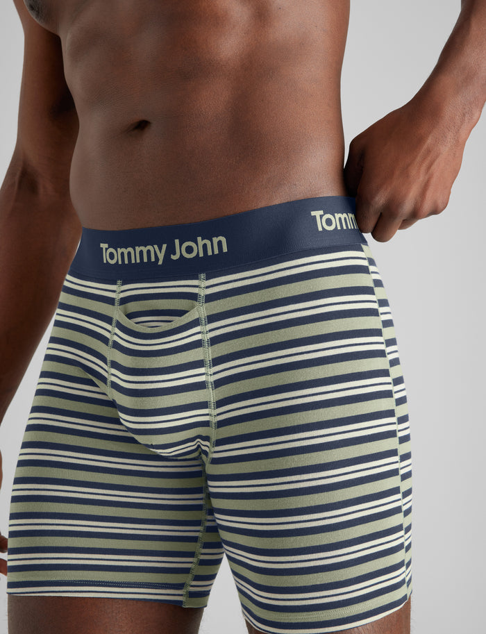 Second Skin Mid-Length Boxer Brief 6"::Oil Green Varsity Stripe