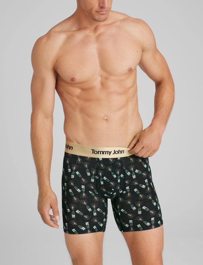 Second Skin Mid-Length Boxer Brief 6"::Black Popping Bottles
