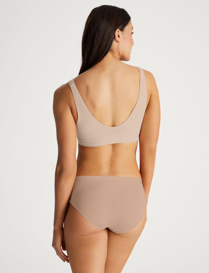 Second Skin V-Neck Bralette & Brief Set::Shifting Sand