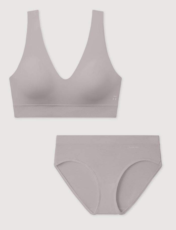 Second Skin V-Neck Bralette & Brief Set::Ashes of Roses