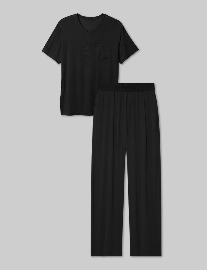 Second Skin Sleep Pocket Tee & Pant Set::Black