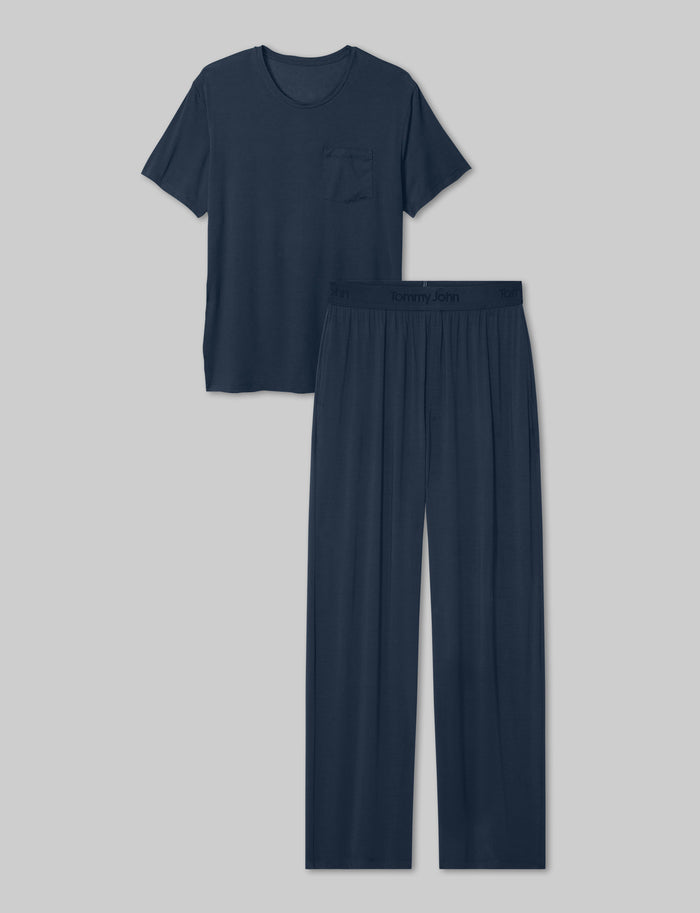 Second Skin Sleep Pocket Tee & Pant Set::Dress Blues