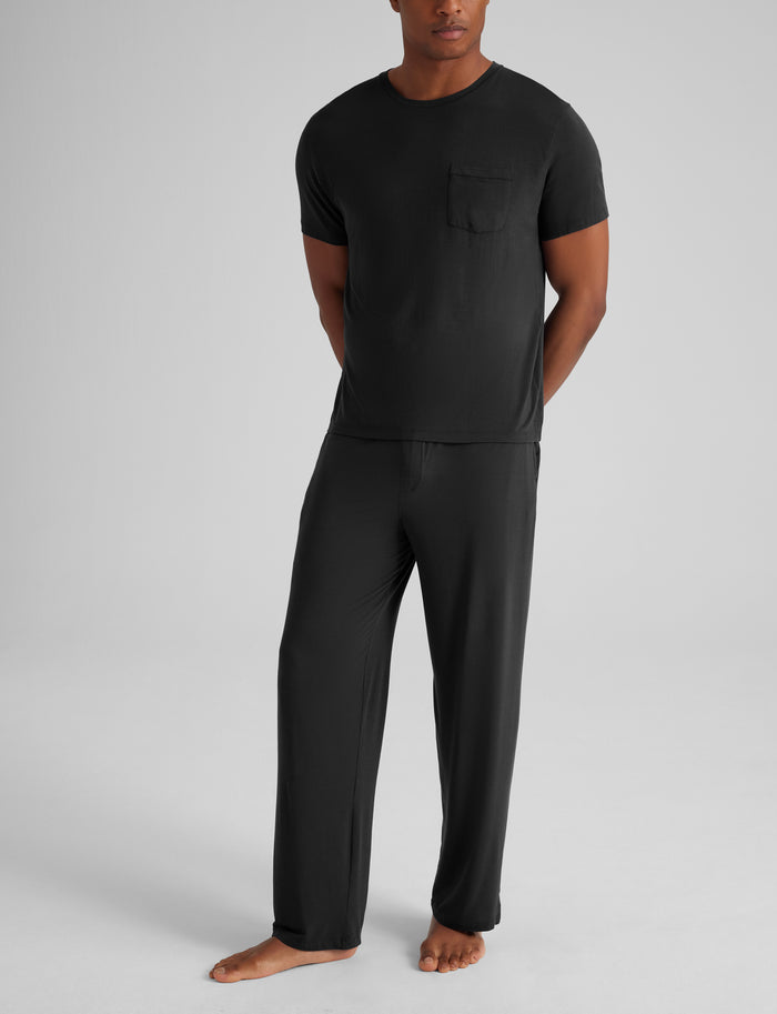 Second Skin Sleep Pocket Tee & Pant Set::Black