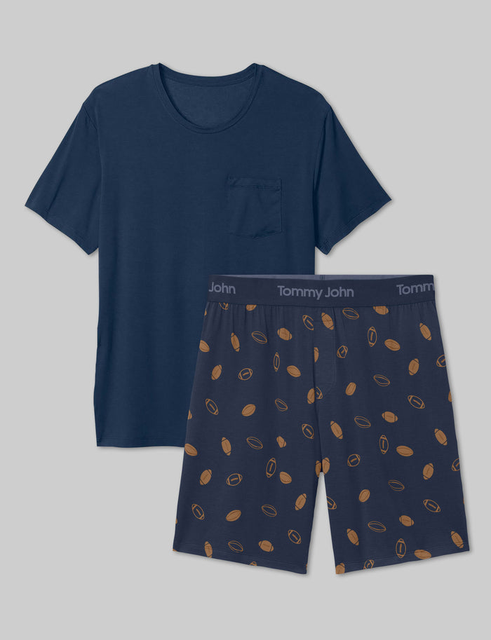 Second Skin Sleep Pocket Tee & Short Set::Dress Blues/Kickoff