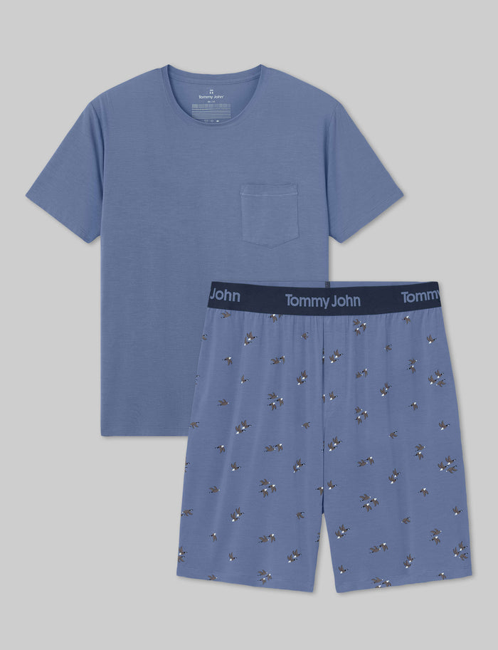 Second Skin Sleep Pocket Tee & Short Set::Colony Blue/Flying