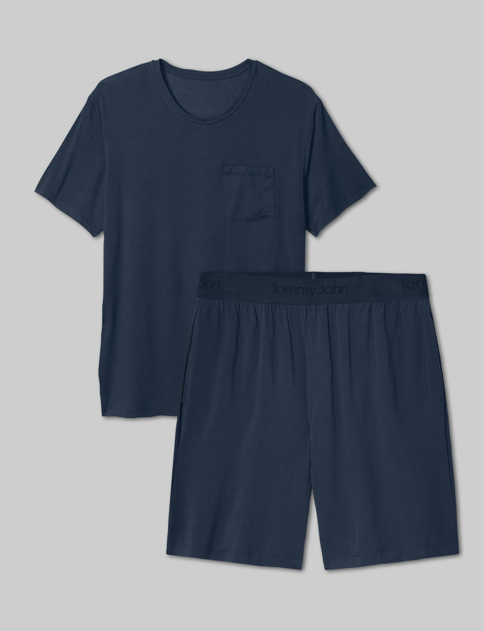 Second Skin Sleep Pocket Tee & Short Set::Dress Blues