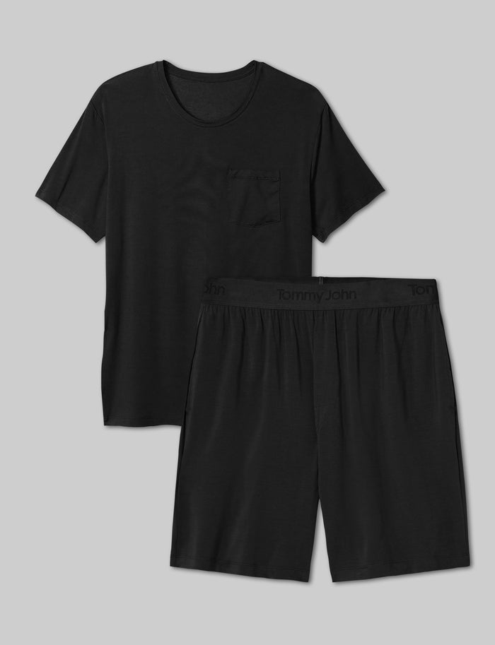 Second Skin Sleep Pocket Tee & Short Set::Black