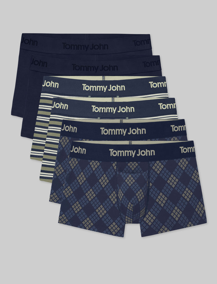 Second Skin Square Cut 2" (6-Pack)::Dress Blues/Oil Green Varsity Stripe/Dress Blues Diamond Plaid