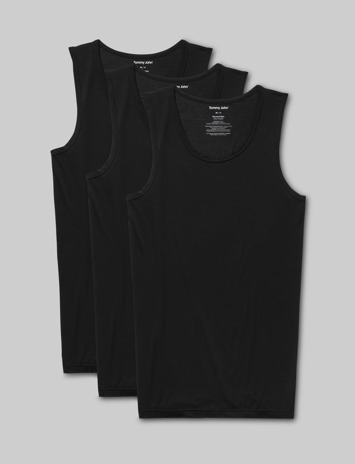 Second Skin Tank Stay-Tucked Undershirt (3-Pack)::Black