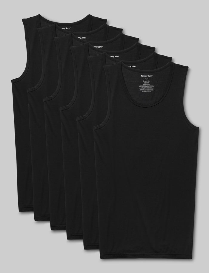 Second Skin Tank Stay-Tucked Undershirt (6-Pack)::Black