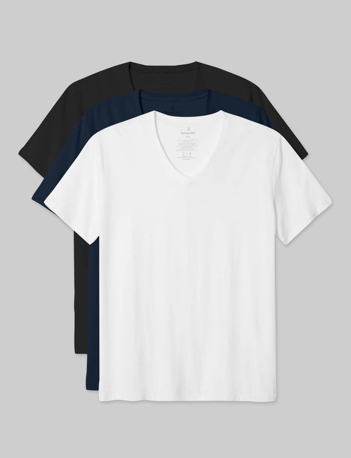 Second Skin V-Neck Tee (3-Pack)::Black/White/Dress Blues