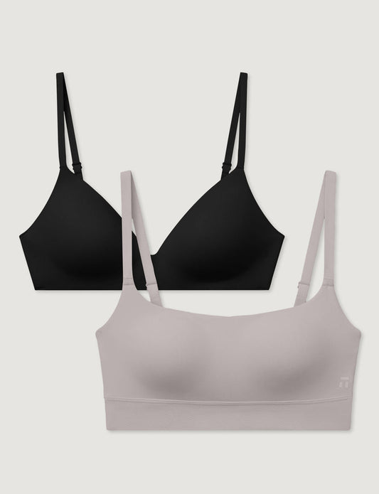 Second Skin Wireless T-Shirt Bra & Light Support Bra (2-Pack)::Black/Ashes of Roses