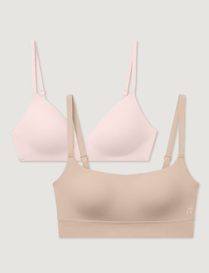 Second Skin Wireless T-Shirt Bra & Light Support Bra (2-Pack)::Rosewater/Shifting Sand