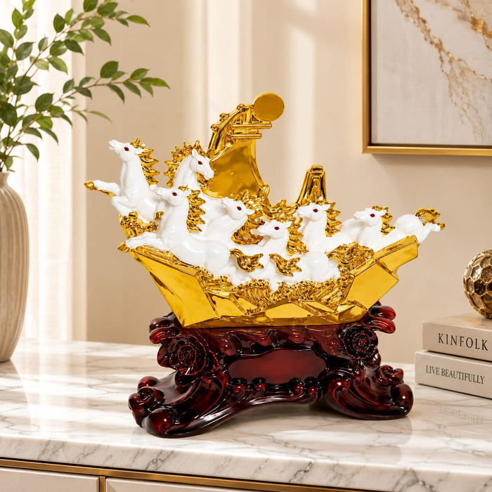 Seven Horses Jumping Gold Plated Resin Statue for Interior ... - ANS Billons
