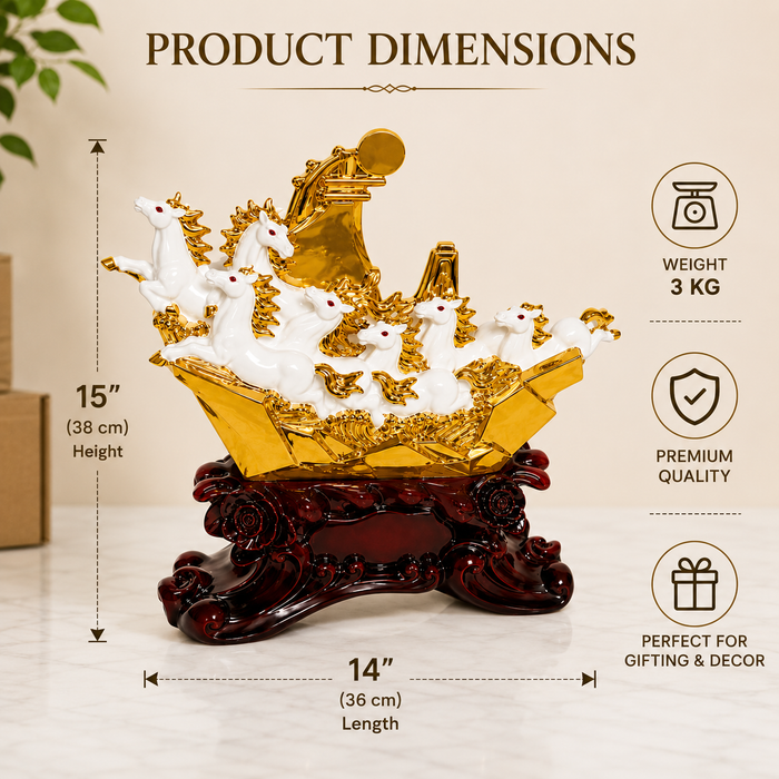 Seven Horses Jumping Gold Plated Resin Statue for Interior ...