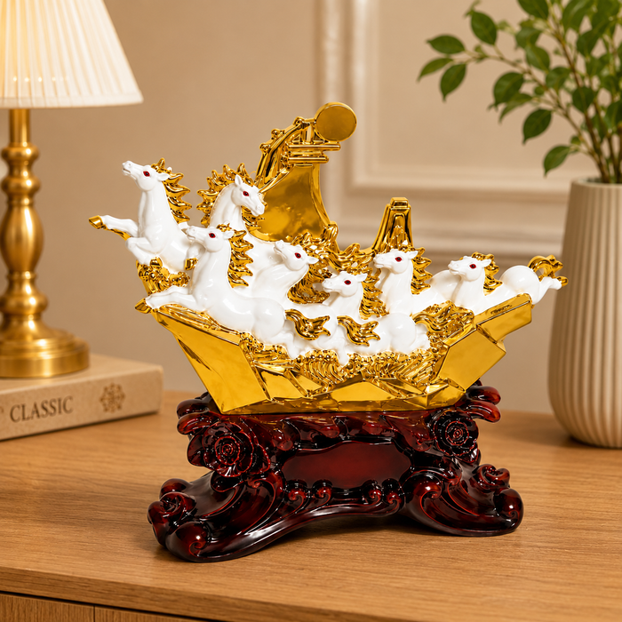 Seven Horses Jumping Gold Plated Resin Statue for Interior ...