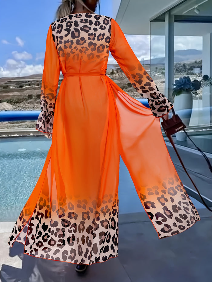 Sexy 3 Piece Swimsuits for Women Bikini Sets and Cover Up Cutout Sleeveless Halter Sheer Mesh Maxi Dress