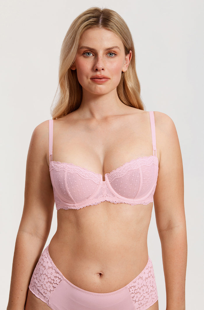 Women's Sexy Mesh Lace Balconette Bra Sweet Pink