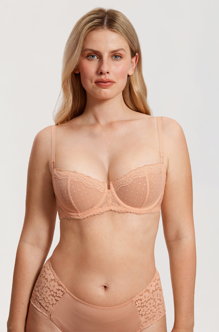 Women's Sexy Mesh Lace Balconette Bra Cream Coffee