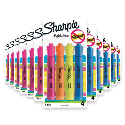 Sharpie Highlighters Smear Guard Chisel Tip Multicolored 4 ct - 12 Pack
