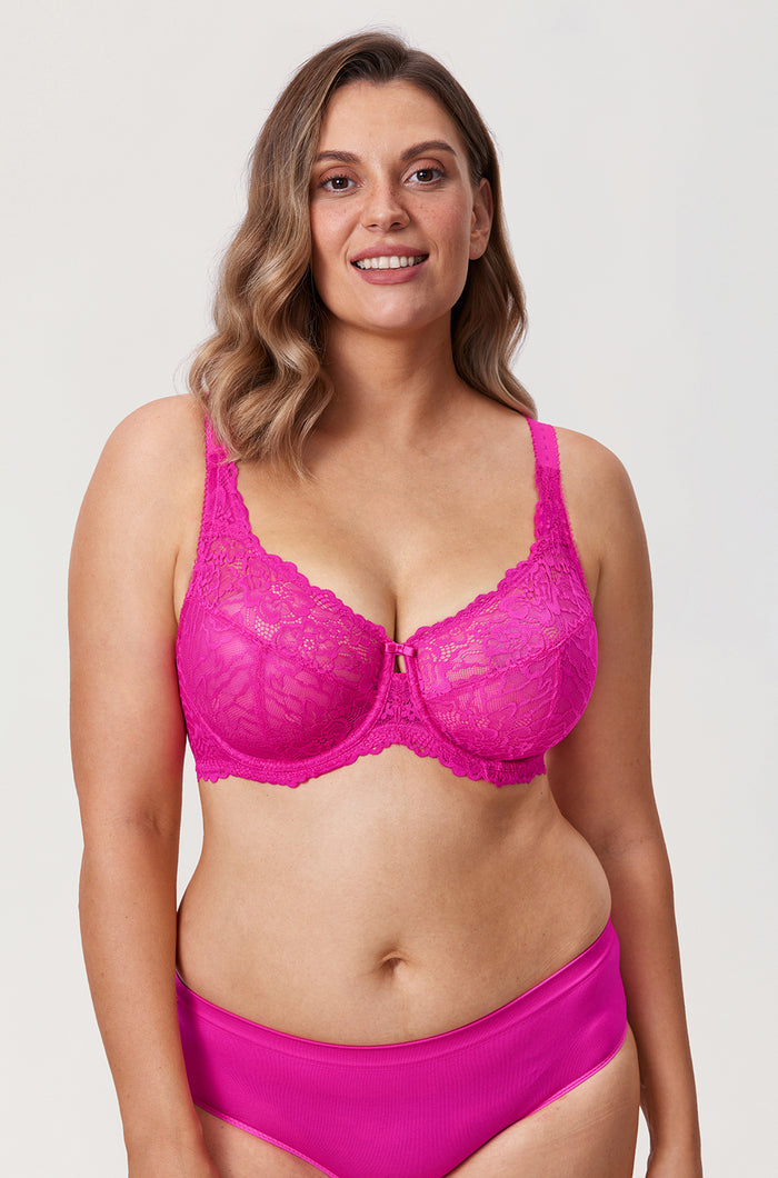 Women's Sheer Lace Unlined Bra Glitter Pink