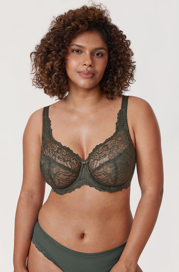 Women's Sheer Lace Unlined Bra Olive Green