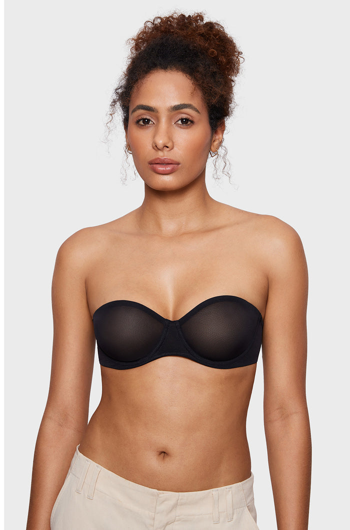 Women's Sheer Mesh Strapless Bra Black