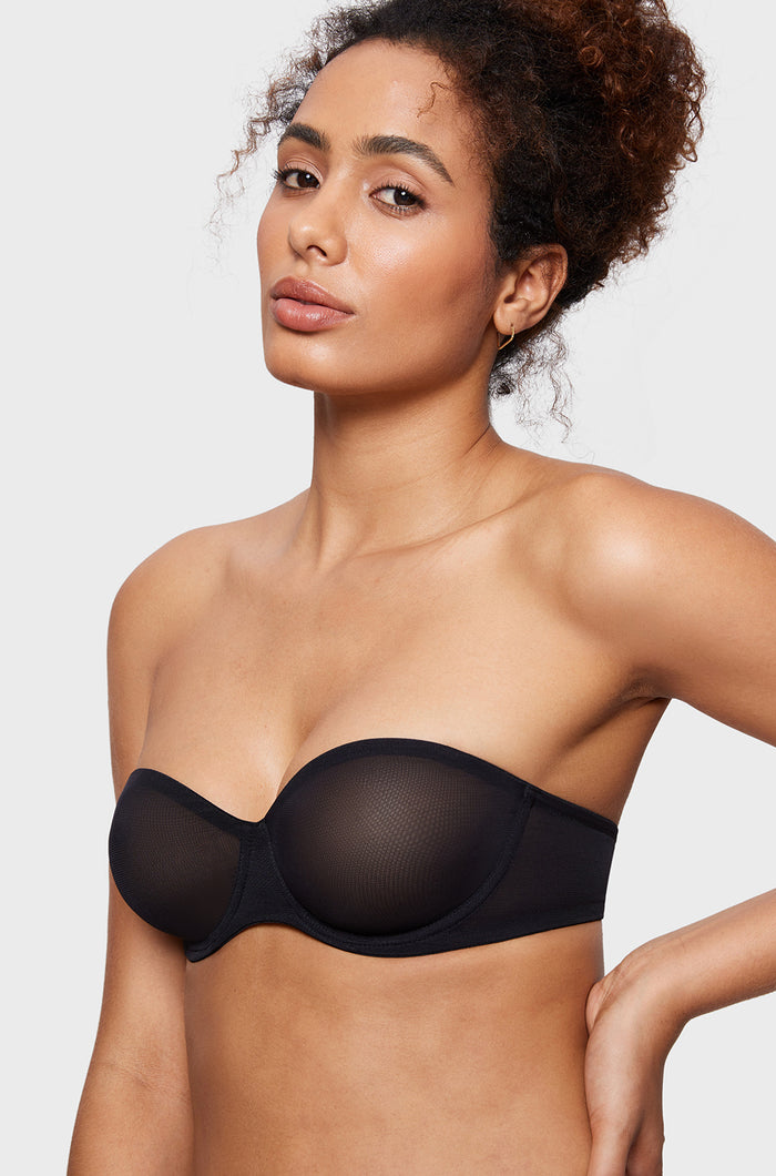 Women's Sheer Mesh Strapless Bra Black