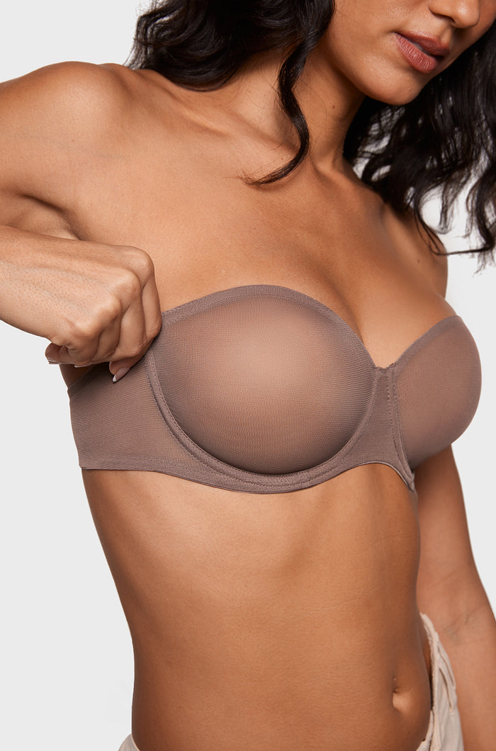 Women's Sheer Mesh Strapless Bra Brown Purple