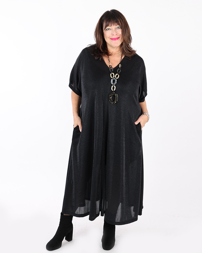 Shimmering black dress V neck - Mat