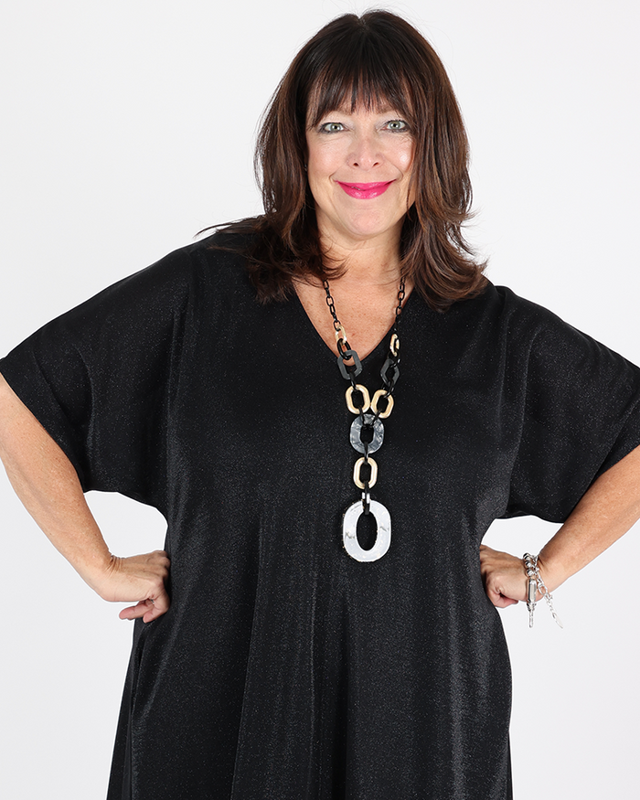 Shimmering black dress V neck - Mat