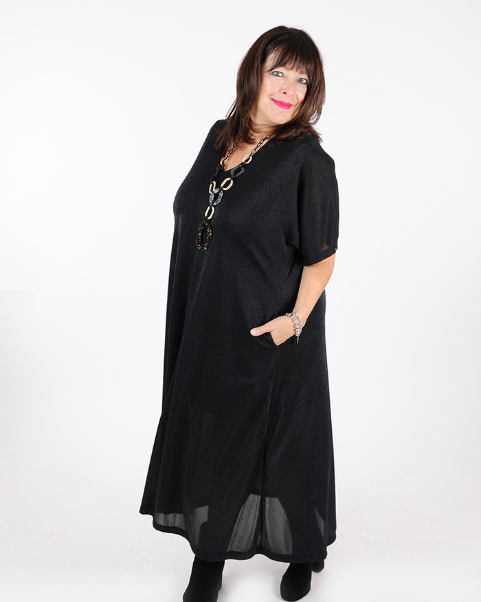 Shimmering black dress V neck - Mat