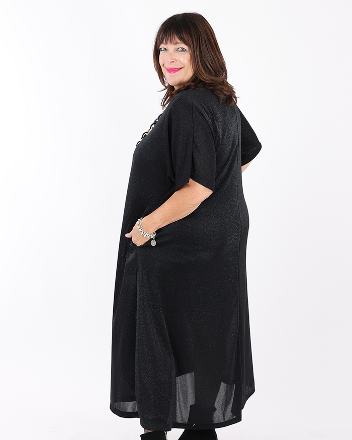Shimmering black dress V neck - Mat