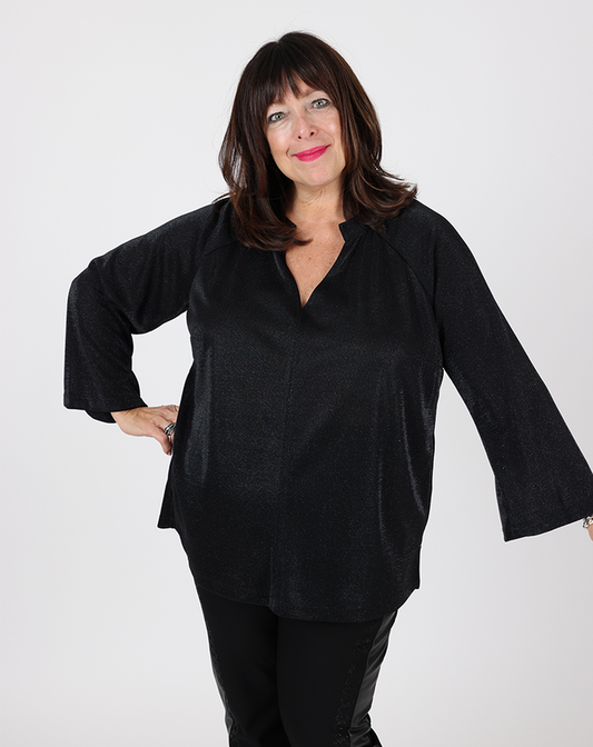 Shimmering black top V neck - Mat