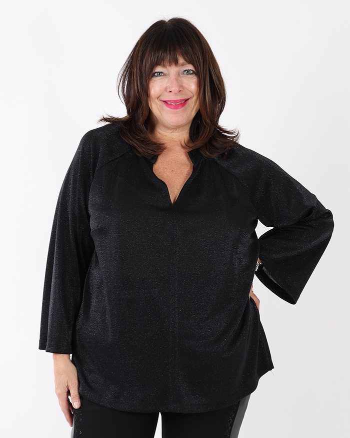 Shimmering black top V neck - Mat