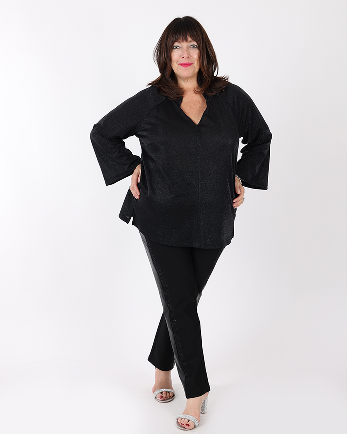 Shimmering black top V neck - Mat