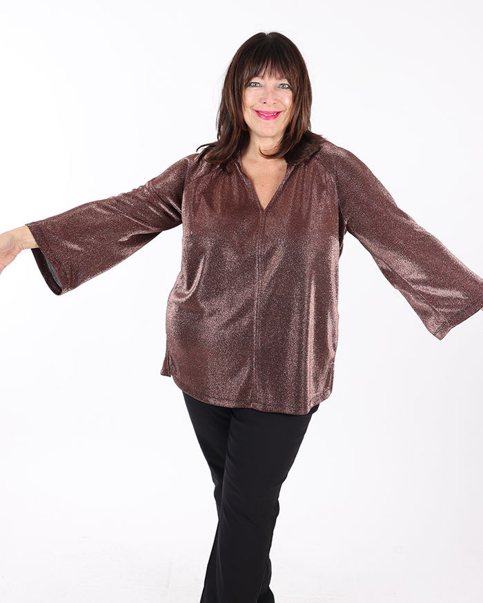 Shimmering bronze top V neck - Mat