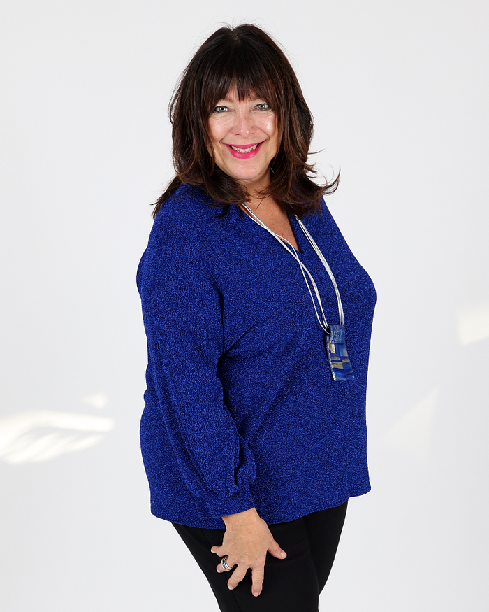 Shimmering royal blue top V neck - Mat