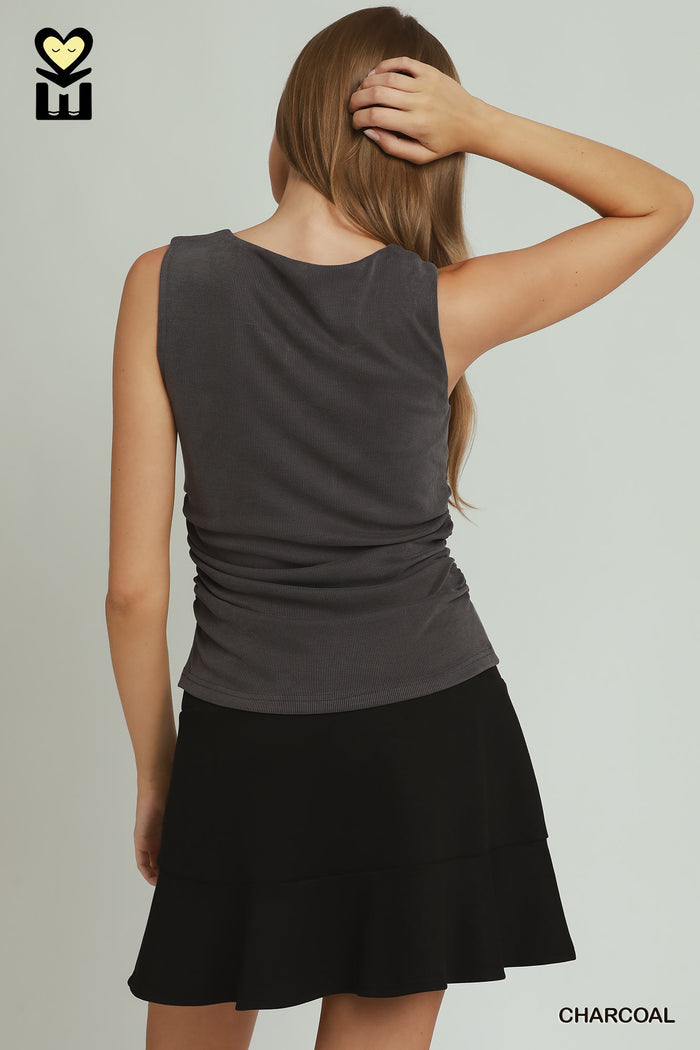 Side Ruched Tank Top With Bra Insert