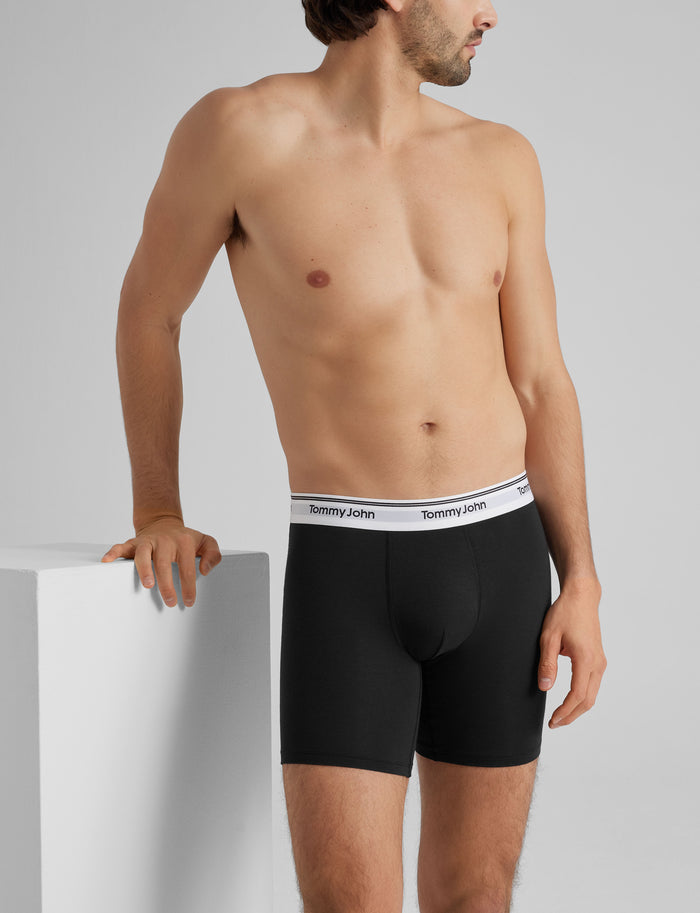 Signature Cotton Mid-Length Boxer Brief 6"::Black