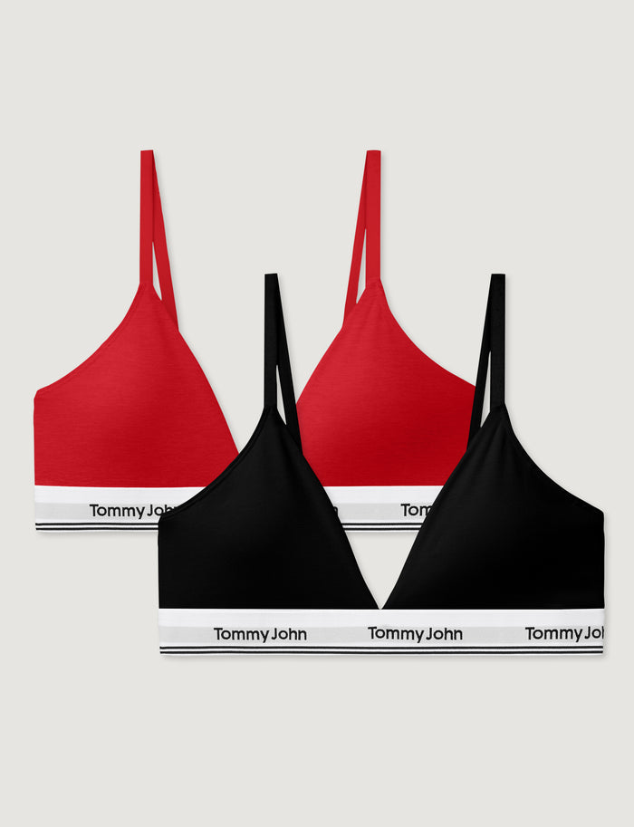 Signature Cotton Triangle Bralette (2-pack)::Red/Black